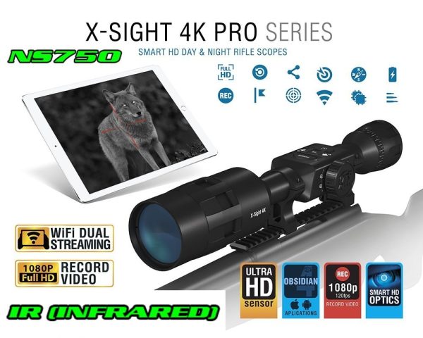 ATN X-Sight 4K Pro 3-14x DayNight Riflescope-NightSnipe NS750 EXTREME DIMMER IR Illuminator Combo Kit