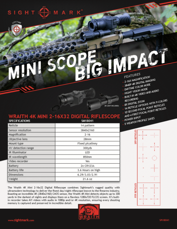 Sightmark Wraith 4K Mini 2-16x32 Digital Riflescope (Free NS10,000 Battery Pack!) - Image 16
