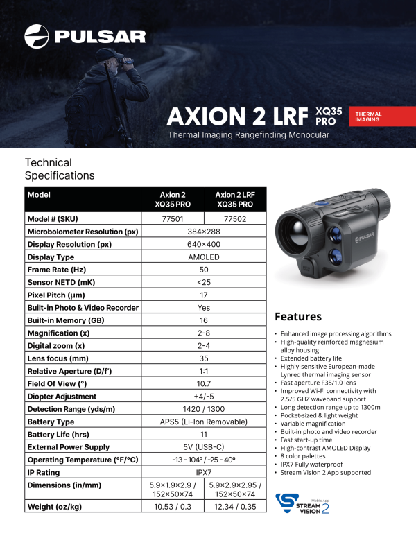 Pulsar Axion 2 XQ35 Pro Thermal Monocular (Free lanyard included!) - Image 13