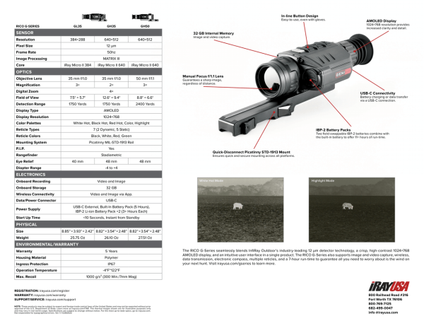 InfiRay Outdoor RICO G 640 50mm Thermal Weapon Sight (SALE! 2x IBP-2 Batteries, NS10,000 Battery Pack - $150 Value!) (GH50) - Image 5