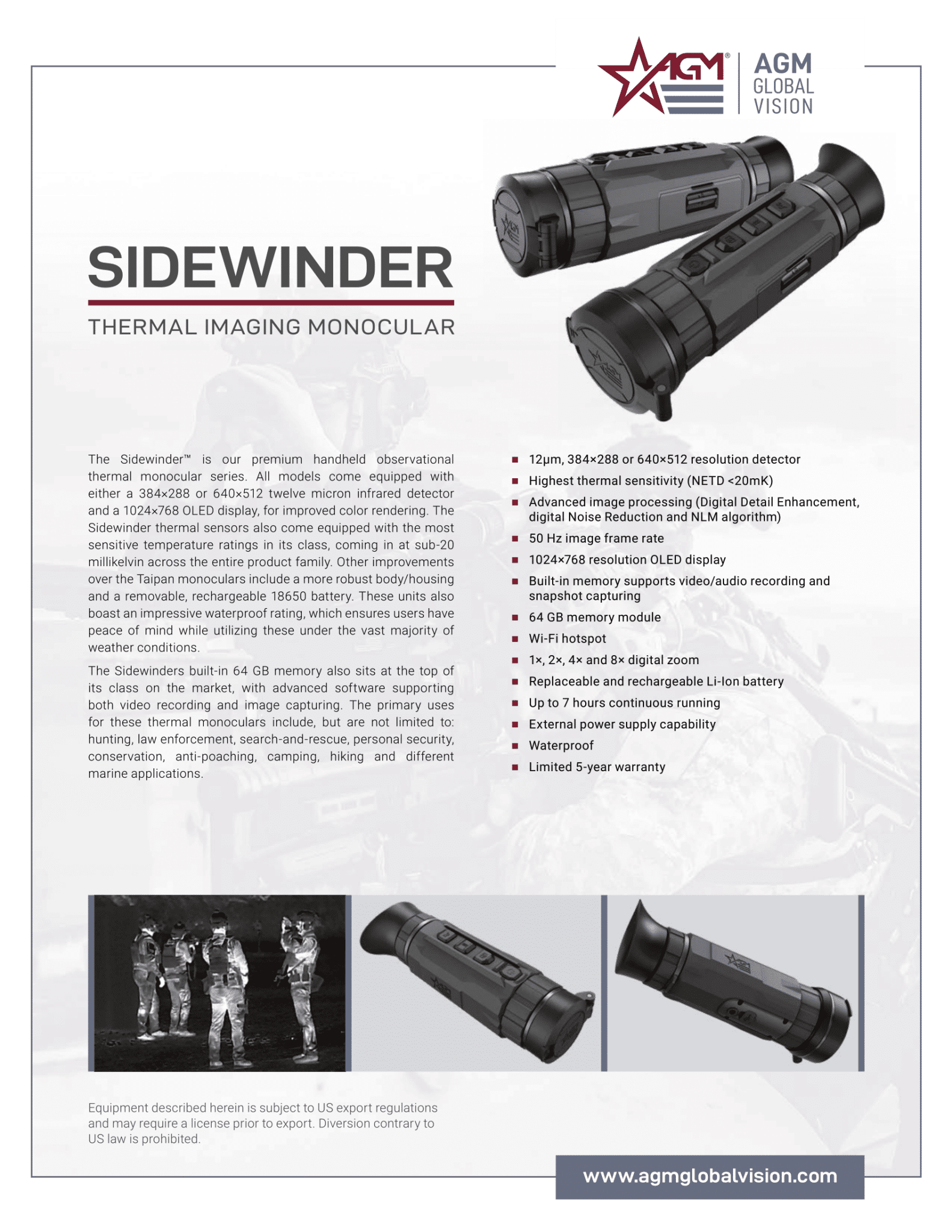 AGM SIDEWINDER TM25384 Thermal Monocular (FREE Batteries / Charger
