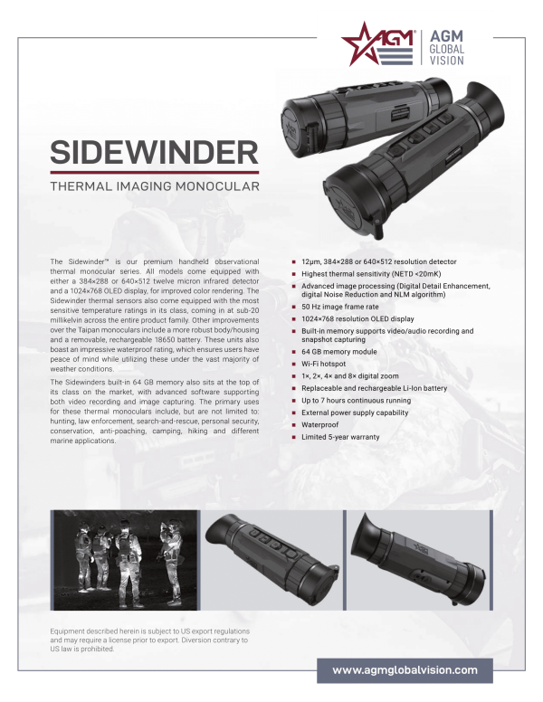 AGM SIDEWINDER Thermal Monocular Data Sheet