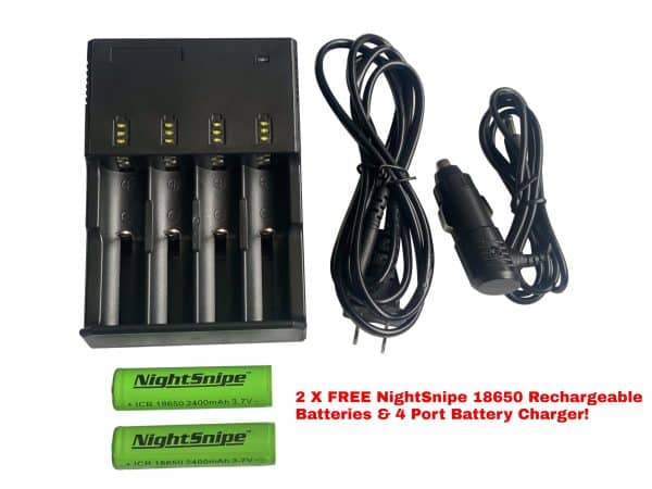 NightSnipe 4 Port Battery Charger and 18650 Batteries