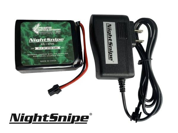 Power your Icotec and Lucky Duck game galls for hours on end with the NightSnipe NS3700 rechargeable lithium battery pack kit! Say goodbye to continuously replacing costly AA batteries on your Icotec and & Lucky Duck Game Calls. The NightSnipe NS3700 will provide 25+hours of runtime per charge and last you for years to come!  Content include:  1 x NightSnipe NS3700 Rechargeable Lithium Battery Pack 1 x NightSnipe 12 Volt AC/DC charging plug Compatible with the following ICOTEC Electronic Game Calls: Outlaw, Night Stalker & Renegade. Compatible with the following Lucky Duck Electronic Game Calls: Revolution, Roughneck, Revolt, Riot, & Rebel. WARNING! Charge with supplied NightSnipe battery charger ONLY! DO NOT charge unattended!  DO NOT, open, crush, or heat over 150 degrees Fahrenheit! 