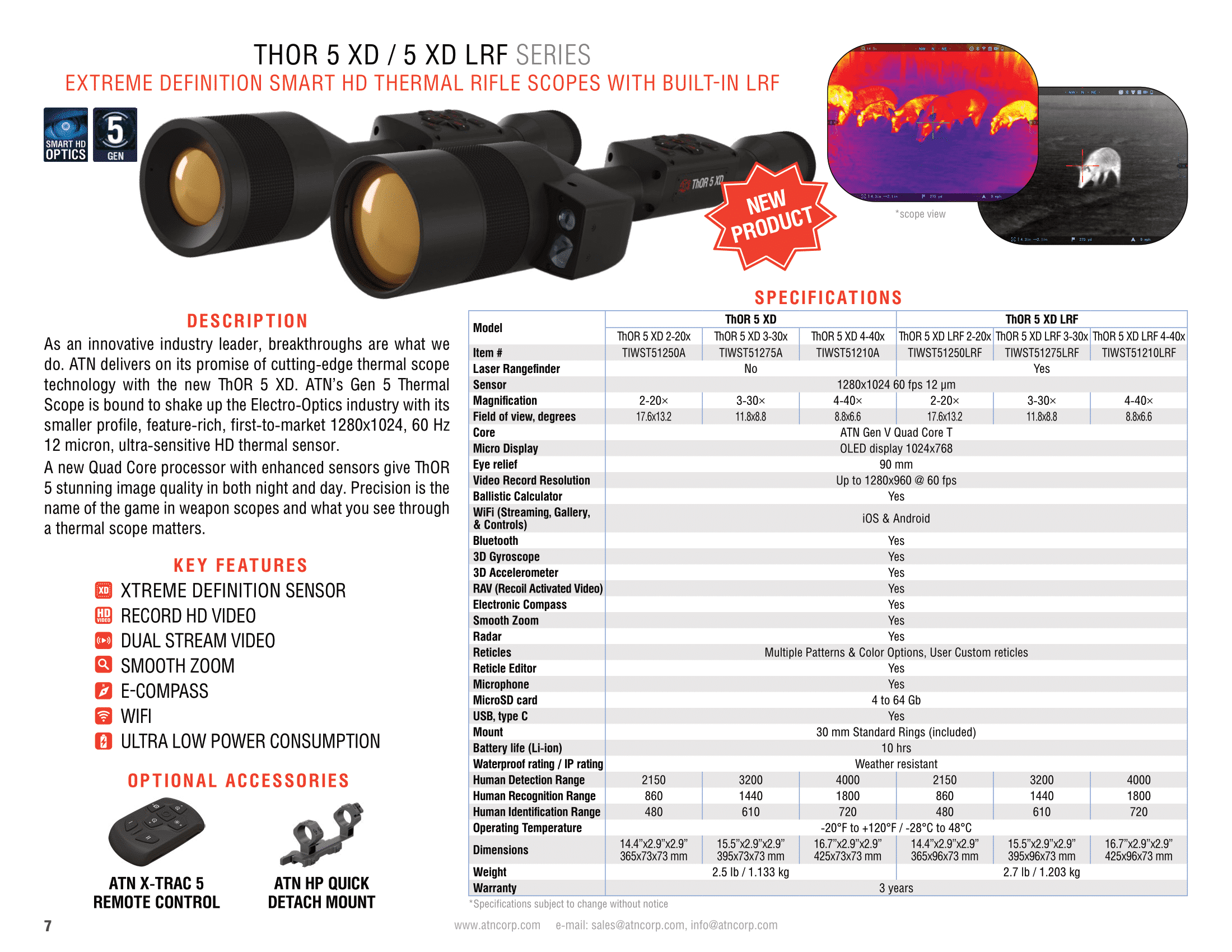 ATN THOR 5 XD THERMAL SCOPE SERIES DATA SHEET