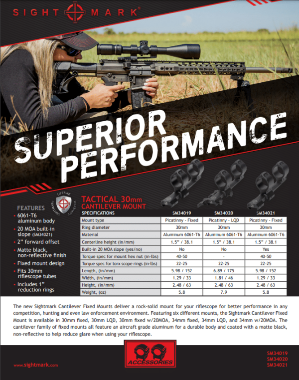 Sightmark Tactical 30mm Fixed Cantilever Mount - Image 12