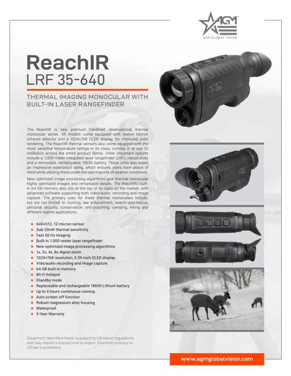 AGM Reach IR 35-640 LRF Thermal Monocular (FREE Additional Batteries, Charger and Braided Lanyard!) - Image 4
