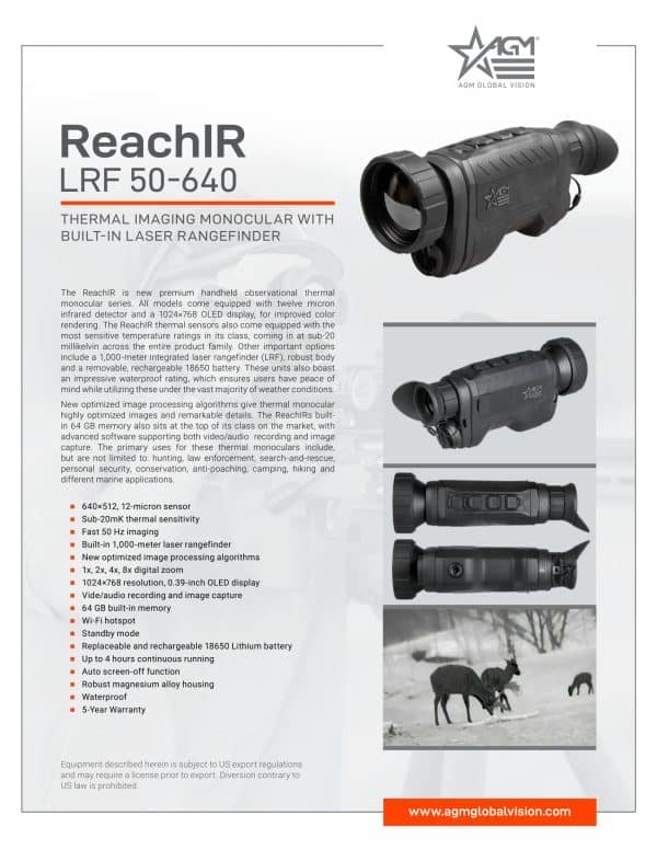 AGM Reach IR 50-640 LRF Thermal Monocular (FREE Additional Batteries, Charger and Braided Lanyard!) - Image 4