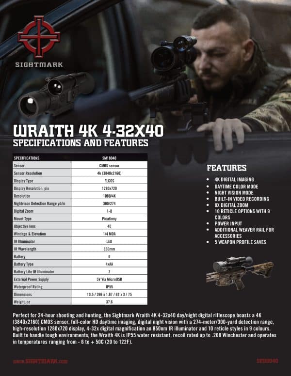 Sightmark Wraith 4K 4-32x40 Digital Riflescope / NS750 IR Kit Combo (Free NS10,000 Battery Pack!) - Image 13